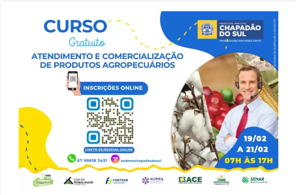 Imagem de compartilhamento para o artigo Chapadão do Sul abre inscrições para curso de Atendimento ao Cliente e Comercialização de Produtos da MS Todo dia